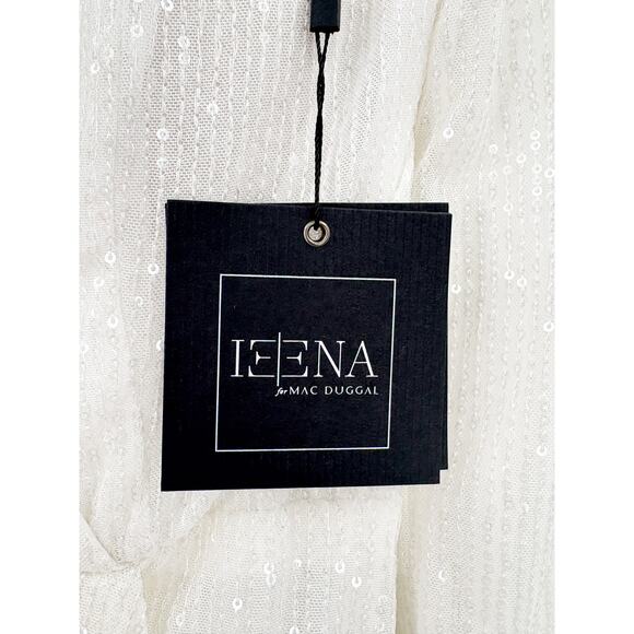 MAC DUGGAL Dress Size 16 Evening Gown Sequin Long Sleeve NEW White V Neck - Picture 3 of 9